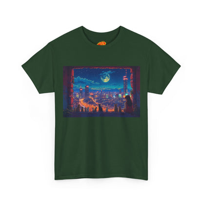 Anime Cityscape Night Scene w/Girl & Cats T-Shirt