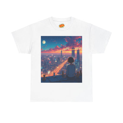 Neon City Anime Nighttime Scene w/Cats T-Shirt