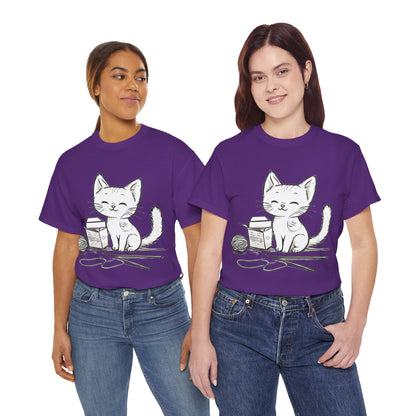 White Cat w/Takeout Yarn Art Tee Shirt