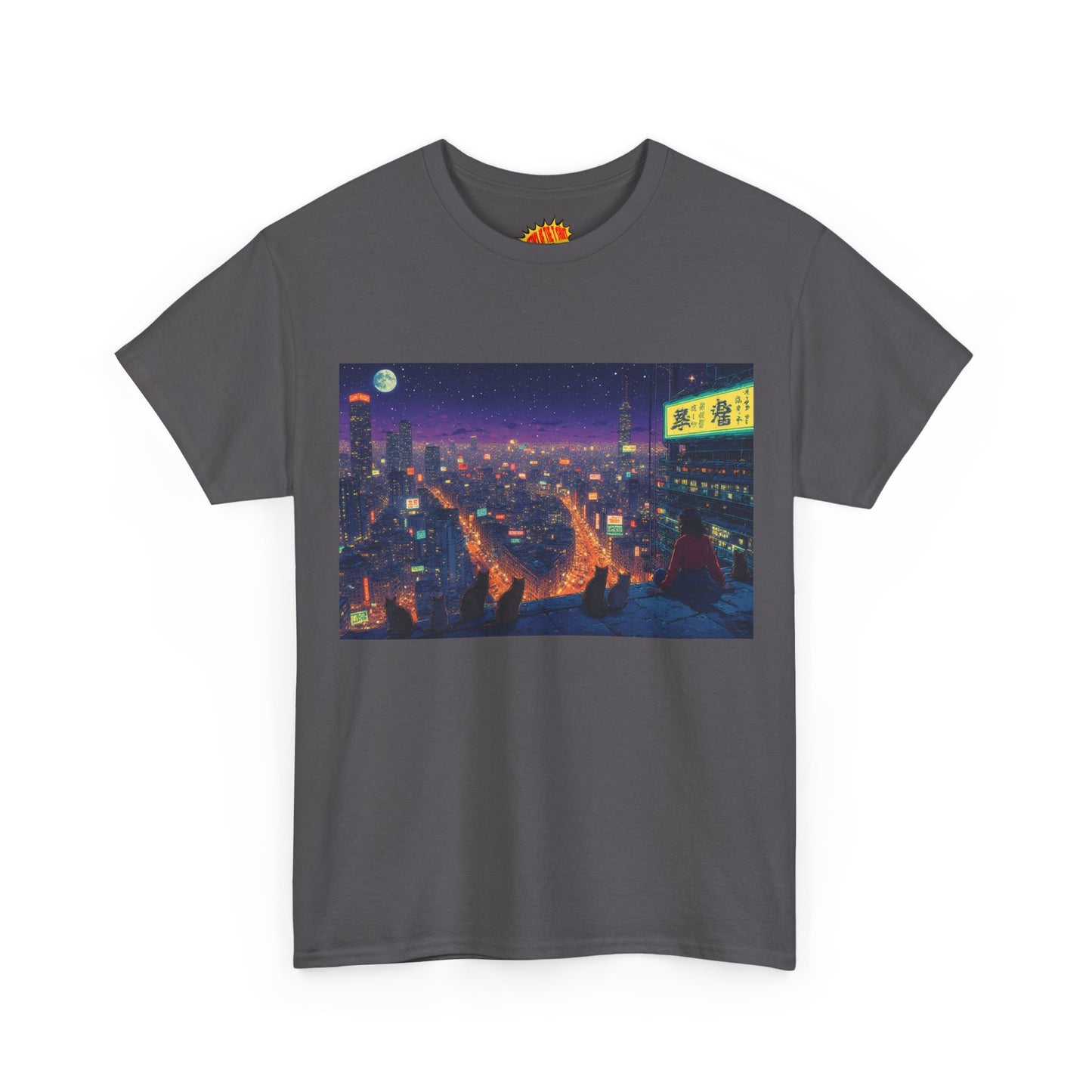 Anime Style Neon Night Cityscape w/Cats T-Shirt *Multiple Colors*