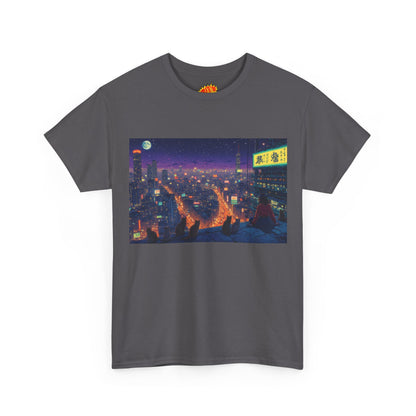 Anime Style Neon Night Cityscape w/Cats T-Shirt