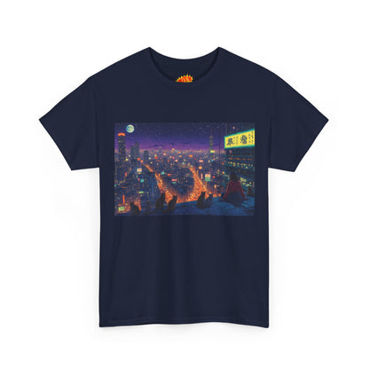 Anime Style Neon Night Cityscape w/Cats T-Shirt