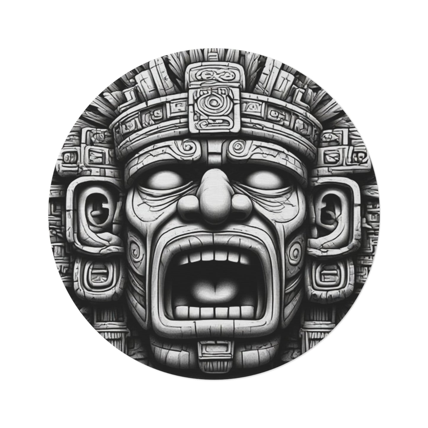 Aztec/Mayan Style Face Area Rug - 60in Diameter Round Rug
