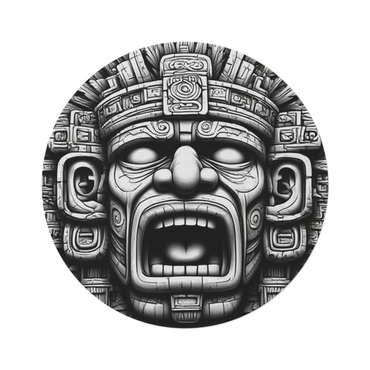 Aztec/Mayan Style Face Area Rug - 60in Diameter Round Rug
