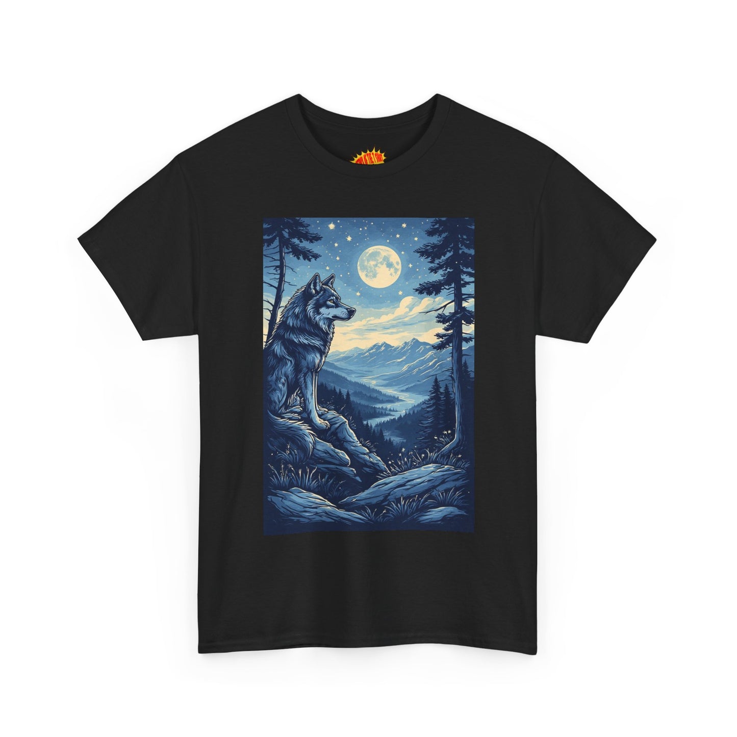 Blue Wolf with Full Moon Scene T-Shirt *Multiple Colors*