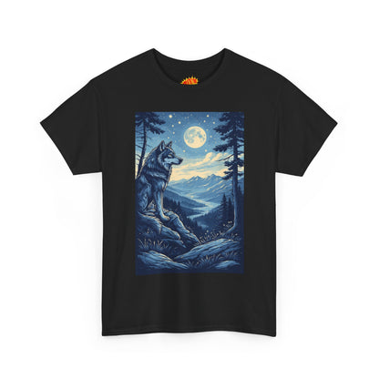 Blue Wolf with Full Moon Scene T-Shirt