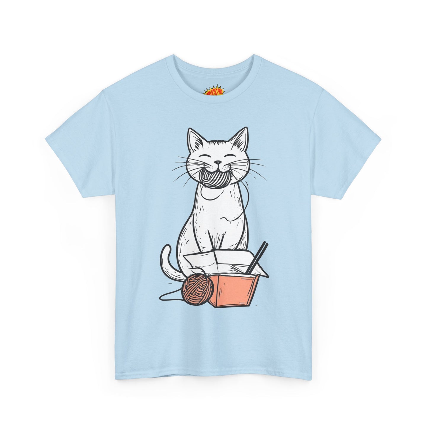 Cat w/Yarn Ball Takeout Art Tee Shirt *Multiple Colors*