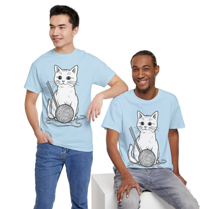 White Cat w/Yarn Ball Art Tee Shirt