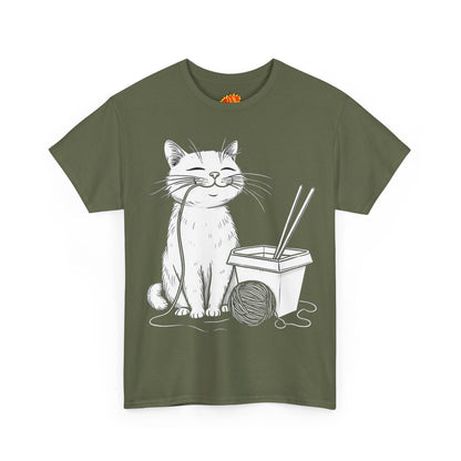 Happy Cat w/Noodles + Yarn Ball Art Drawing Tee Shirt