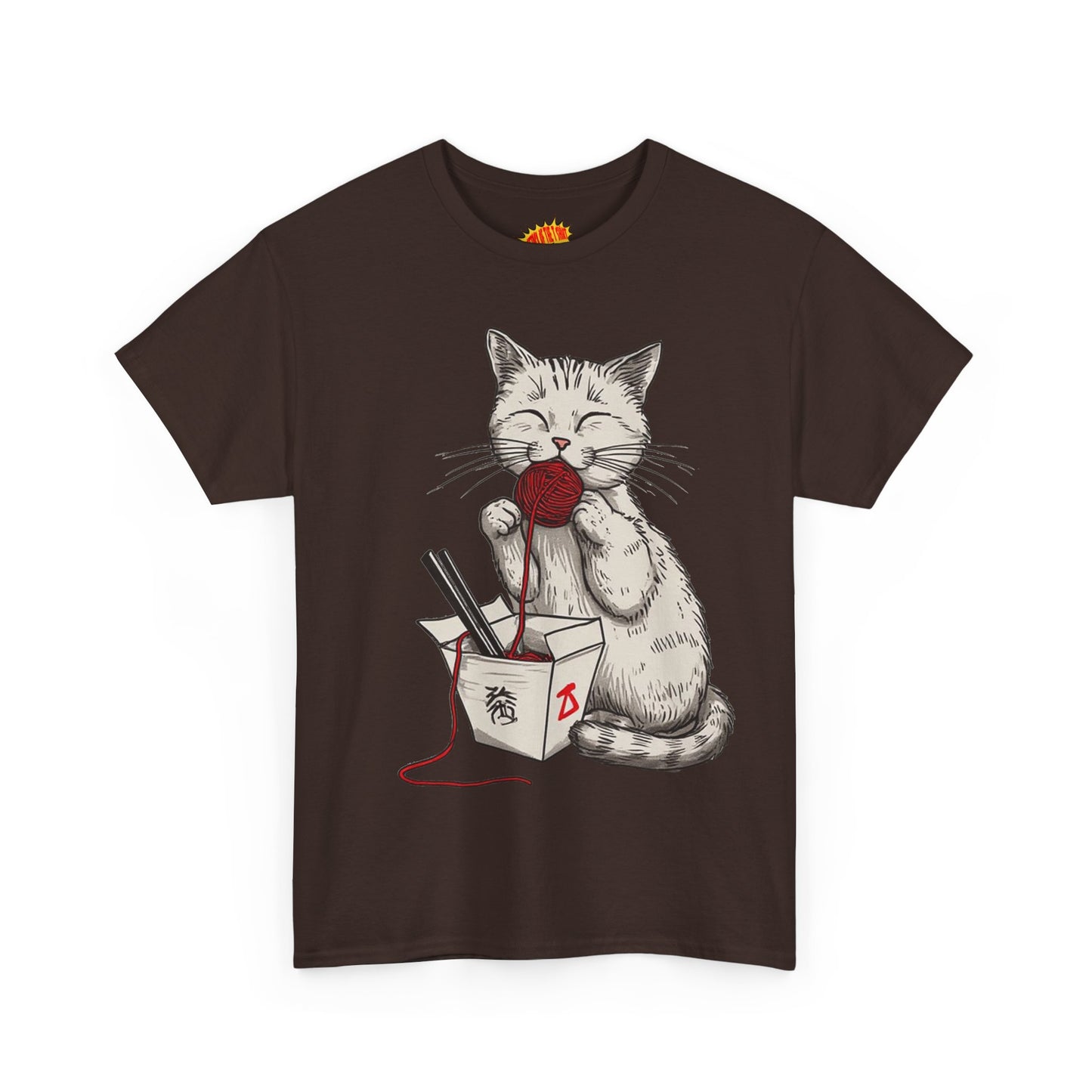Cat w/Takeout Yarn Noodles Art Tee Shirt *Multiple Colors*