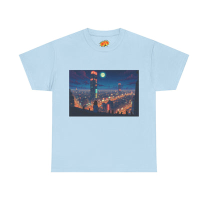 Neon Anime Style City Scene w/Girl & Cats T-Shirt