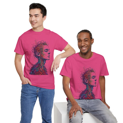 Multicolor Line Drawing Human Graphic Art Tee Shirt