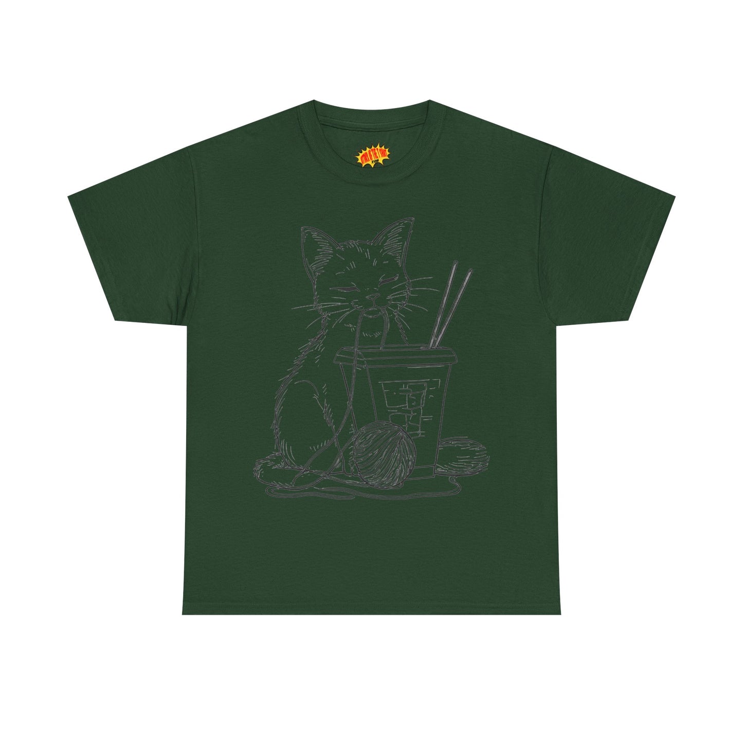 Cat w/Takeout + Yarn Ball Line Drawing Tee Shirt *Multiple Colors*