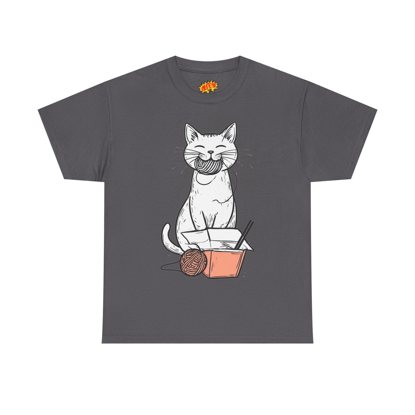 Cat w/Yarn Ball Takeout Art Tee Shirt *Multiple Colors*