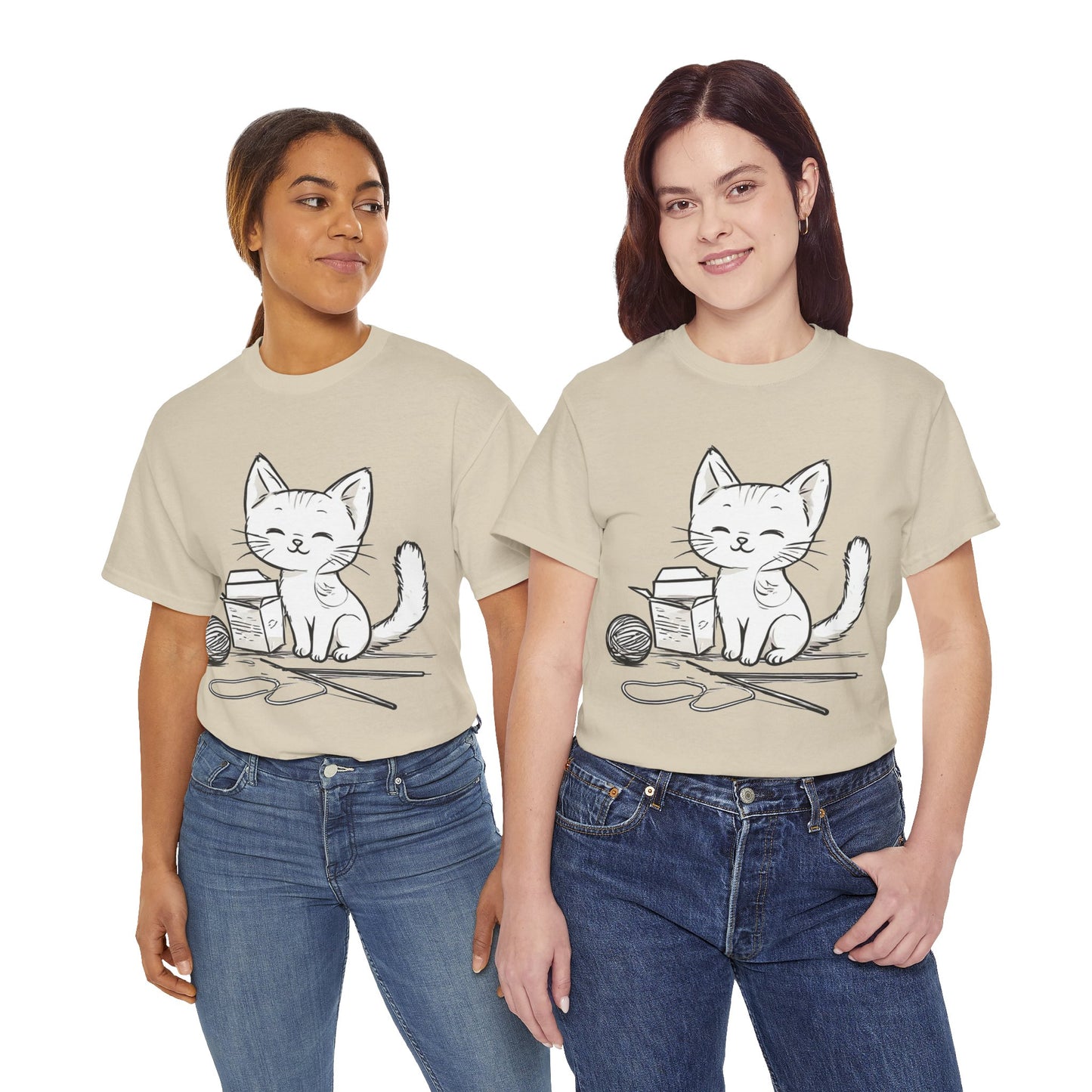 White Cat w/Takeout Yarn Art Tee Shirt *Multiple Colors*