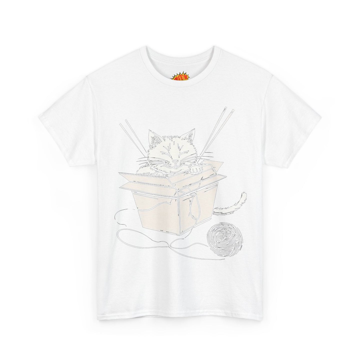 Cat w/Box + Yarn Ball Art Drawing Tee Shirt *Multiple Colors*