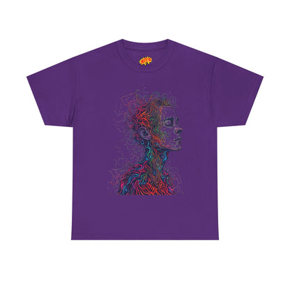 Multicolor Line Drawing Human Graphic Art Tee Shirt