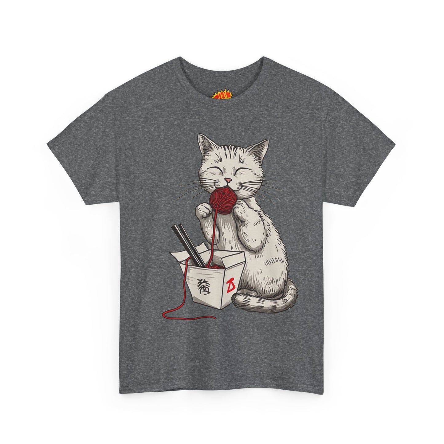 Cat w/Takeout Yarn Noodles Art Tee Shirt *Multiple Colors*