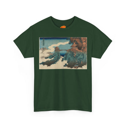 The Hanging-cloud Bridge by Katushika Hokusai - Heavy Cotton Tee *Dark Colors*