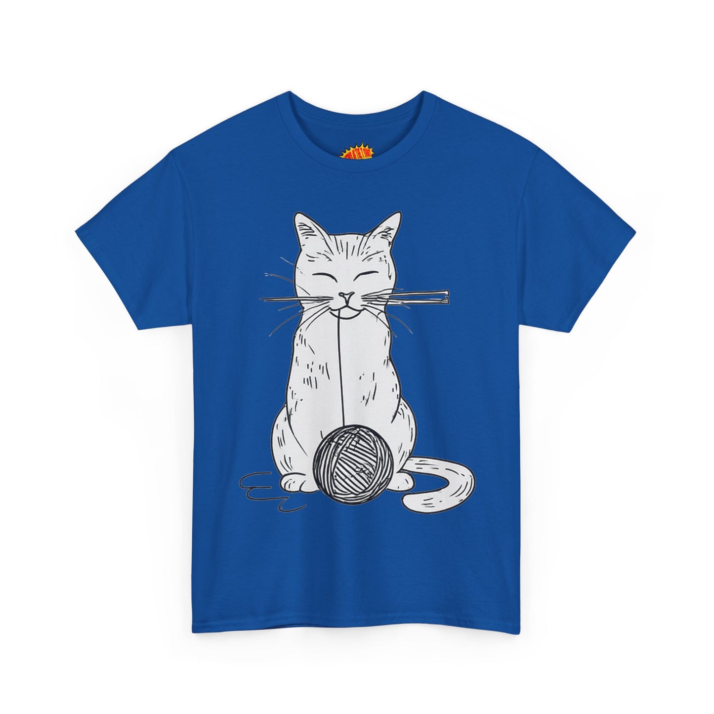 White Cat w/Yarn Ball Art Drawing Tee Shirt *Multiple Colors*