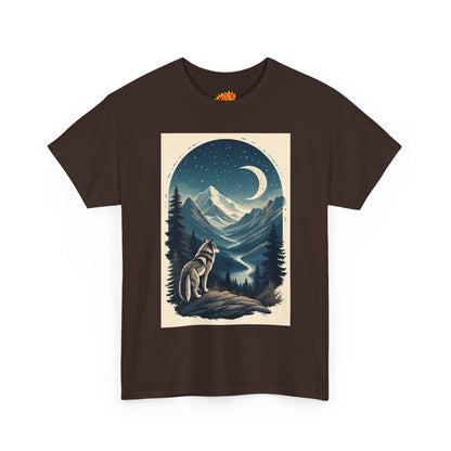 Wolf with Crescent Moon Scene T-Shirt