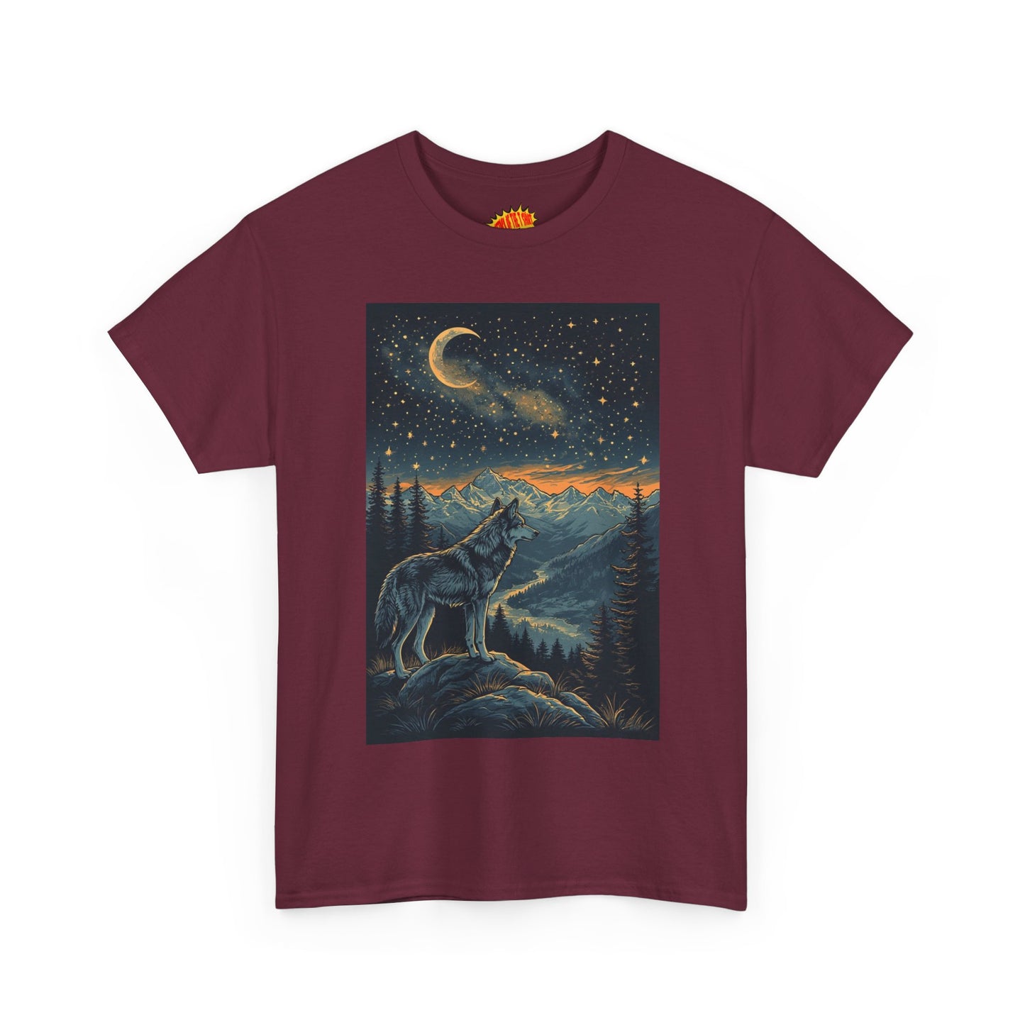 Mountain Wolf Sliver Moon Scene T-Shirt *Multiple Colors*