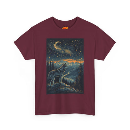Mountain Wolf Sliver Moon Scene T-Shirt