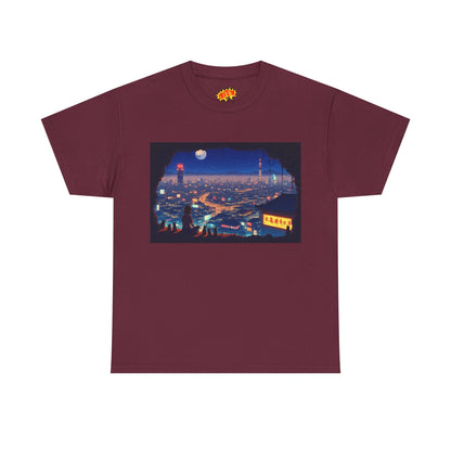 Anime Neon Cityscape Scene w/Girl & Cats T-Shirt