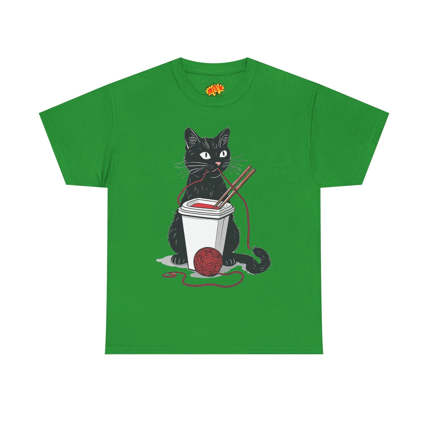 Black Cat w/Noodles + Yarn Ball Art Drawing Tee Shirt *Multiple Colors*