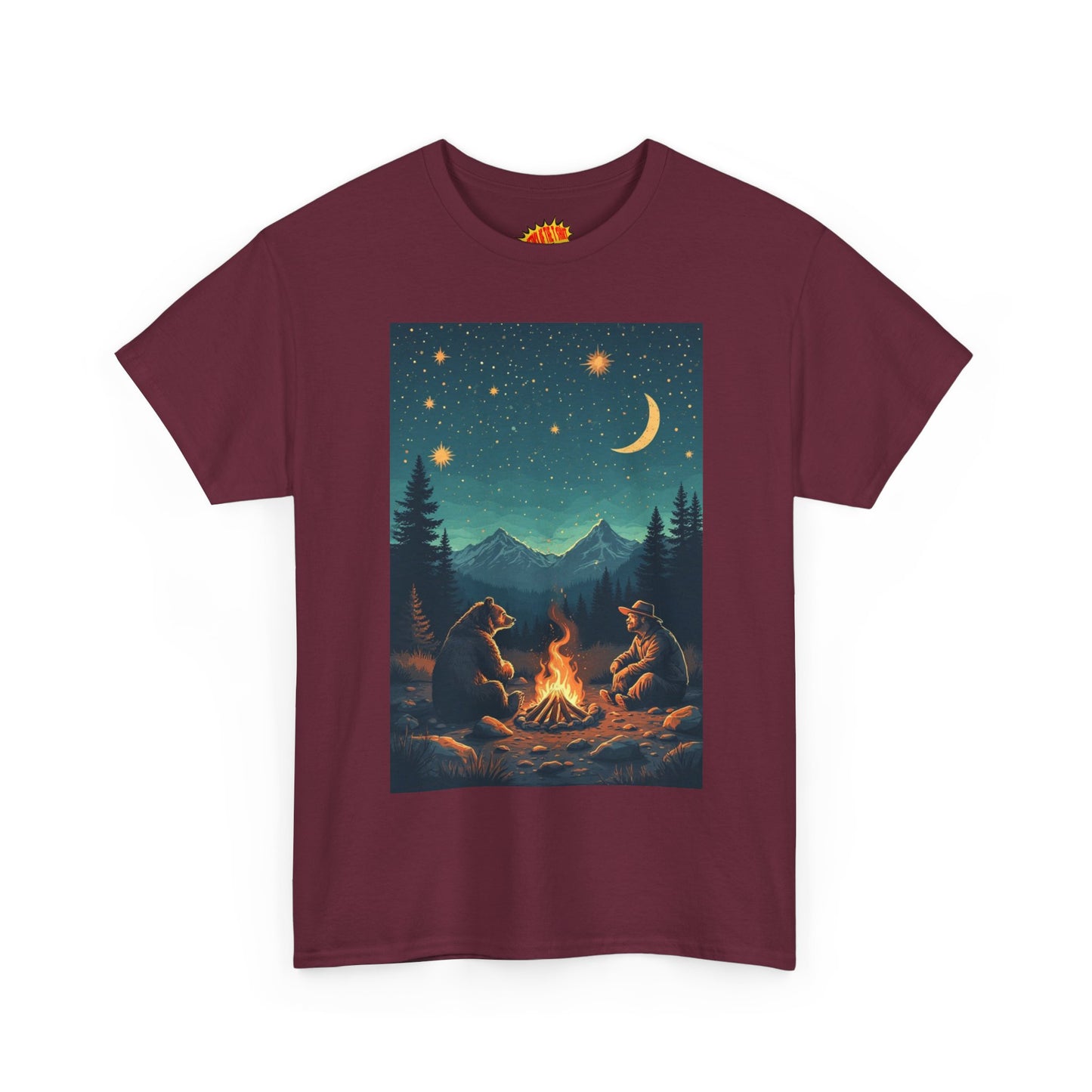 Mountain Man w/Bear Campfire Night Scene T-Shirt *Multiple Colors*