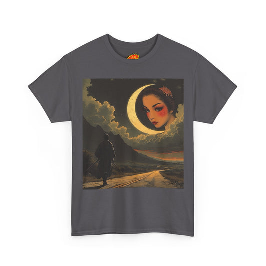 Vintage Anime Style Geisha Woman w/Sliver Moon T-Shirt *Multiple Colors*