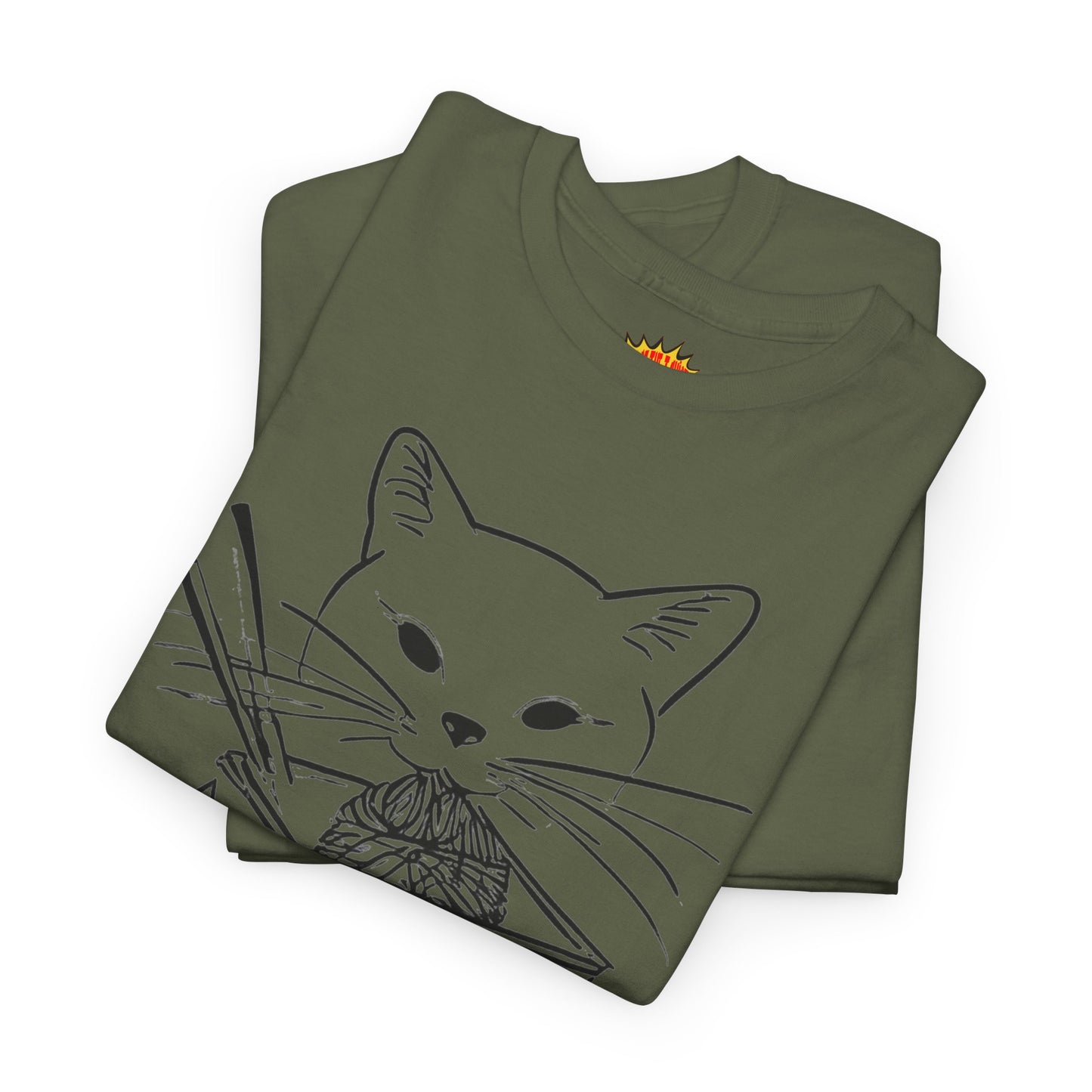 Cat w/Noodles Line Art Drawing Tee Shirt *Multiple Colors*