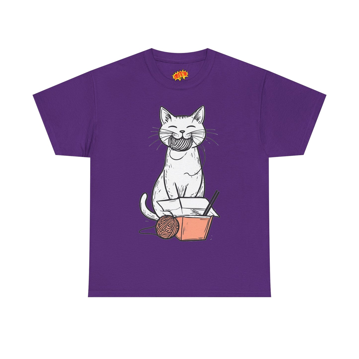 Cat w/Yarn Ball Takeout Art Tee Shirt *Multiple Colors*