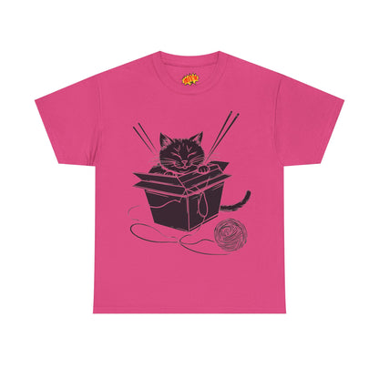 Black Cat w/Box + Yarn Ball Art Drawing Tee Shirt