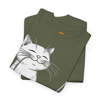 Happy Cat w/Noodles + Yarn Ball Art Drawing Tee Shirt