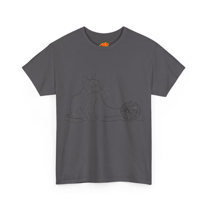 Cat w/Yarn Line Drawing Art Tee Shirt