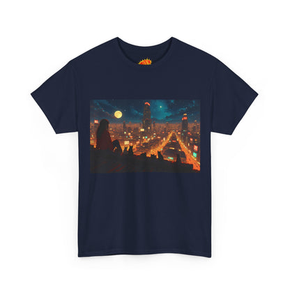 Anime Style Neon City Scene w/Girl & Cats T-Shirt