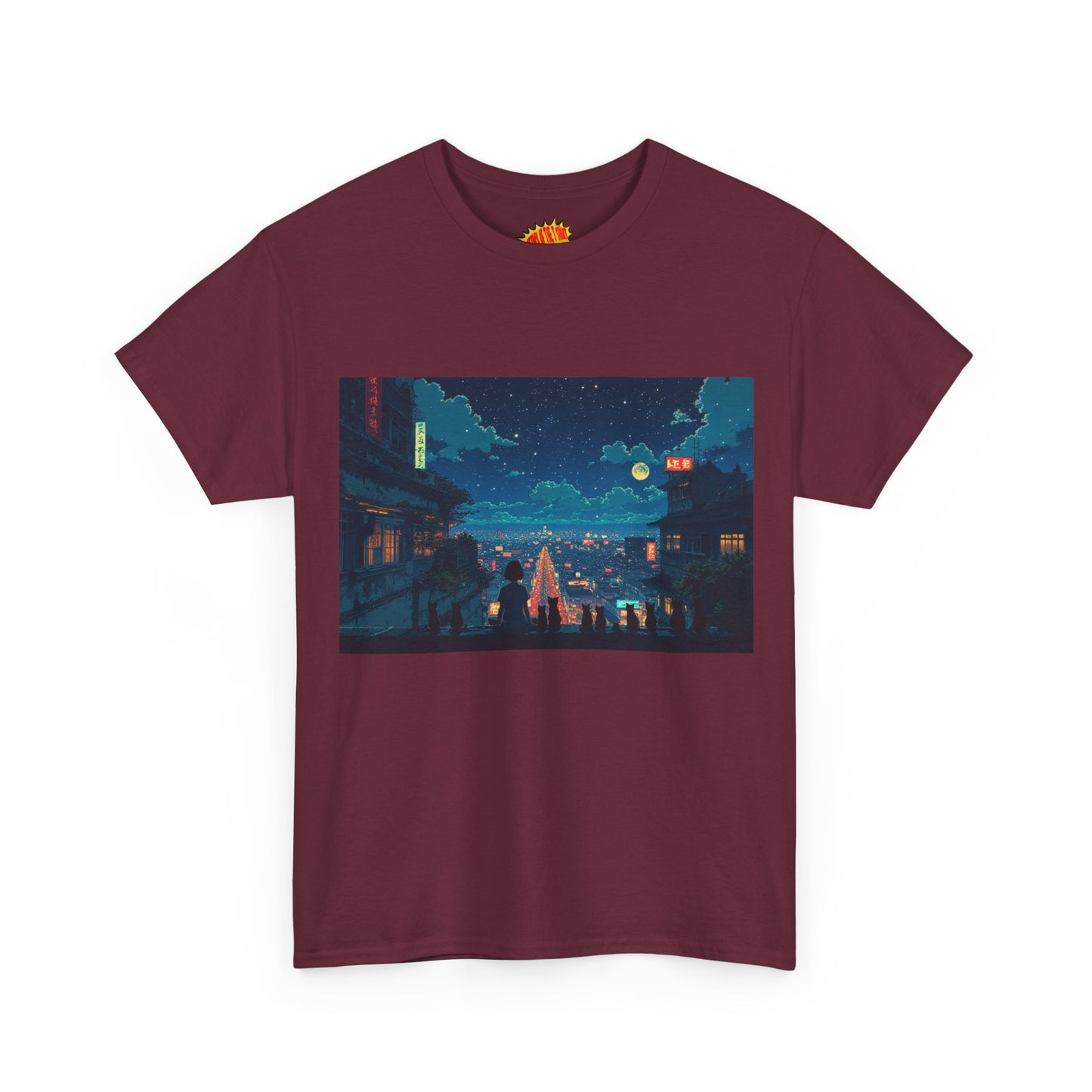 Anime Style City Scene w/Girl & Cats T-Shirt *Multiple Colors*