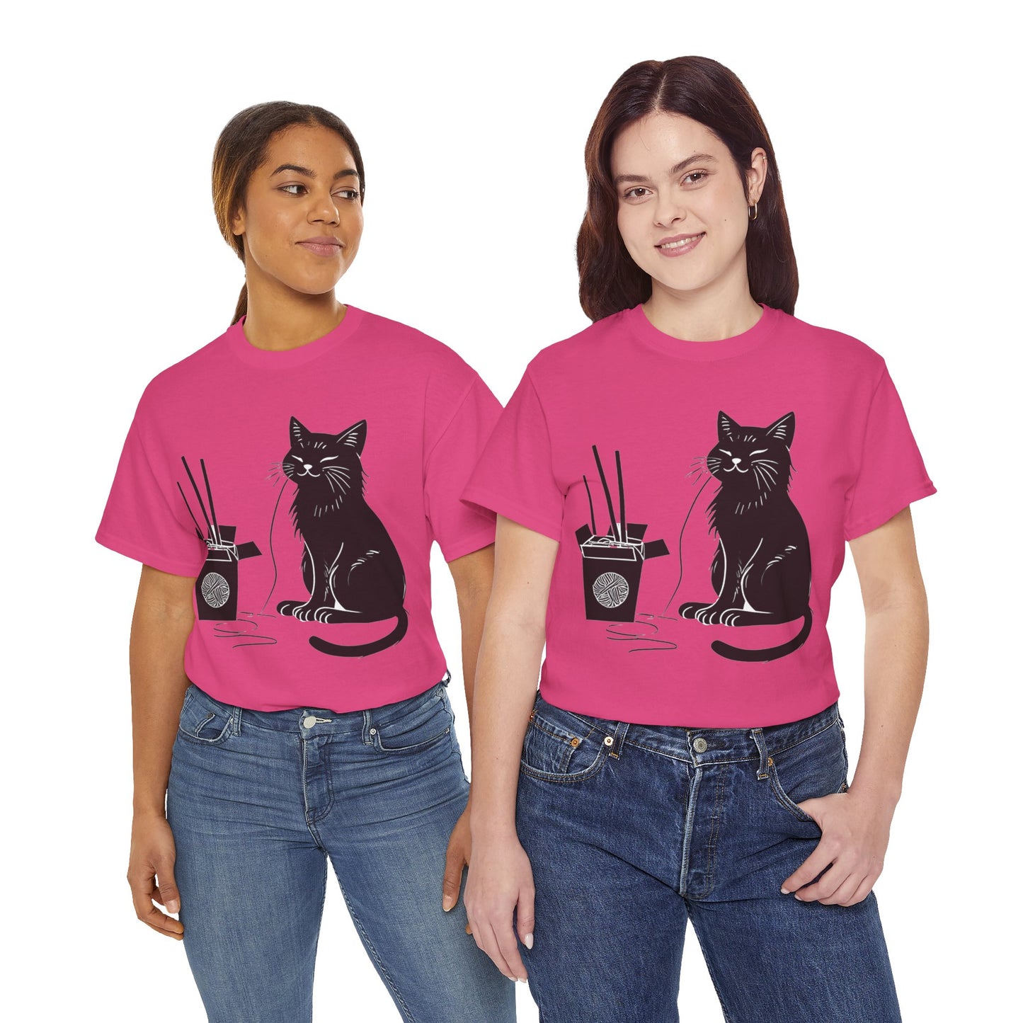 Black Cat w/Takeout Yarn Art Tee Shirt *Multiple Colors*