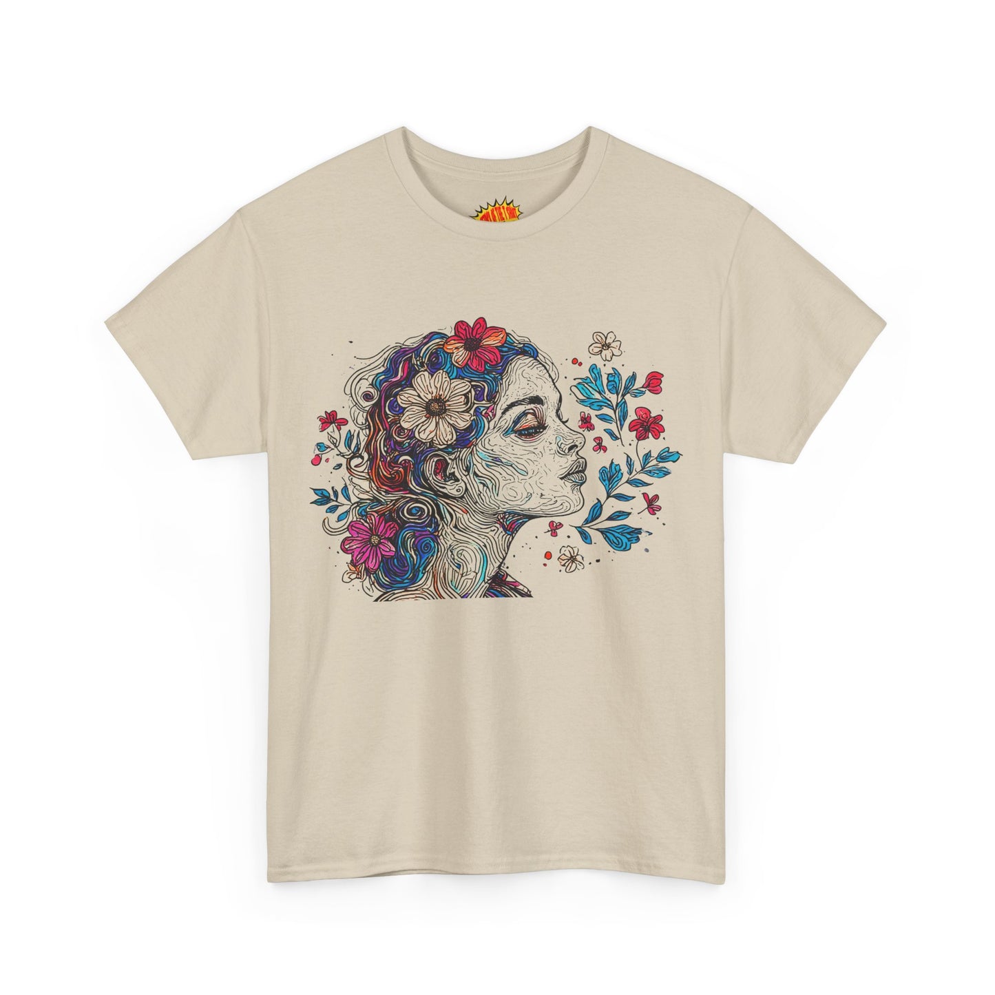 Multicolor Line Drawing Human Graphic Flower Art Tee Shirt *Multiple Colors*