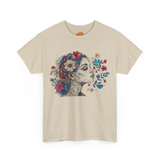 Multicolor Line Drawing Human Graphic Flower Art Tee Shirt *Multiple Colors*