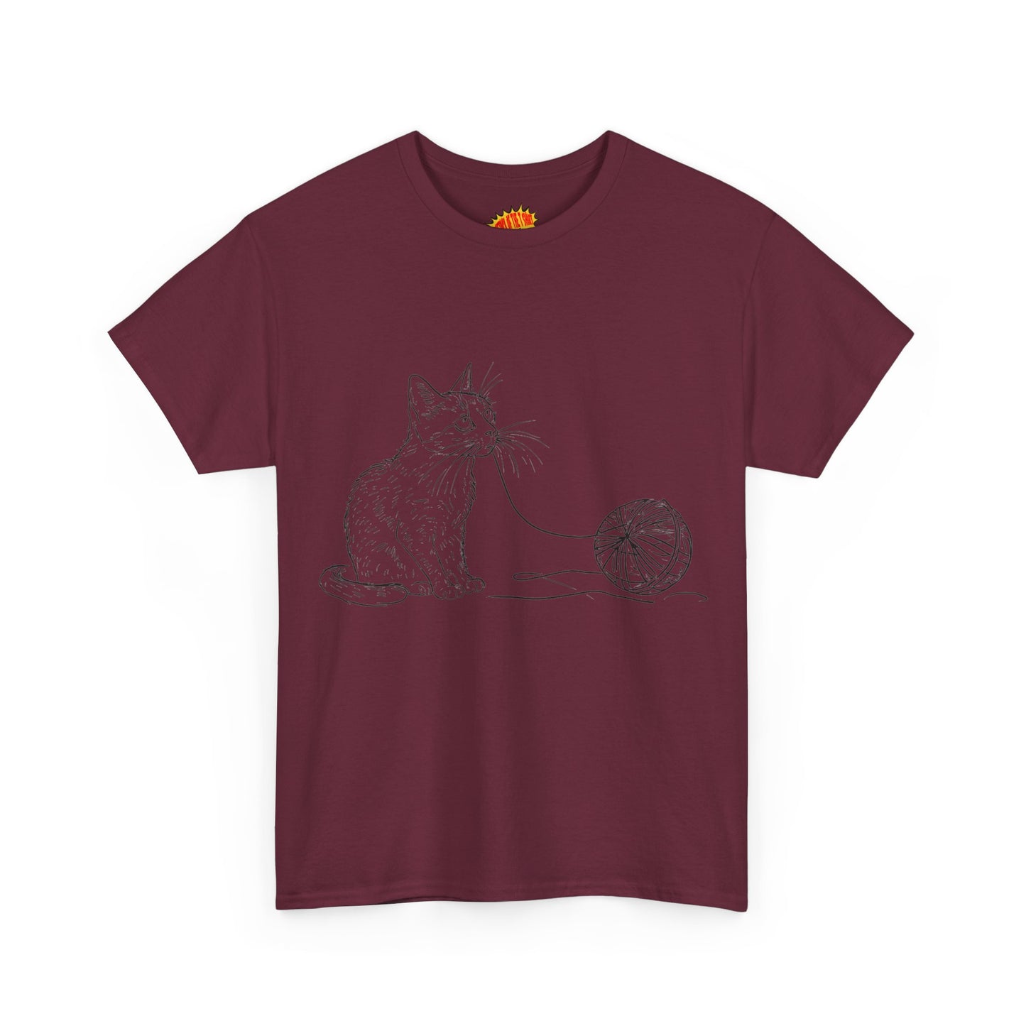 Cat w/Yarn Line Drawing Art Tee Shirt *Multiple Colors*