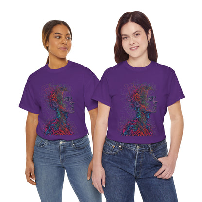 Multicolor Line Drawing Human Graphic Art Tee Shirt