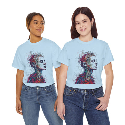 Multicolor Line Drawing Human Graphic Art Tee Shirt