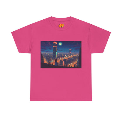Neon Anime Style City Scene w/Girl & Cats T-Shirt