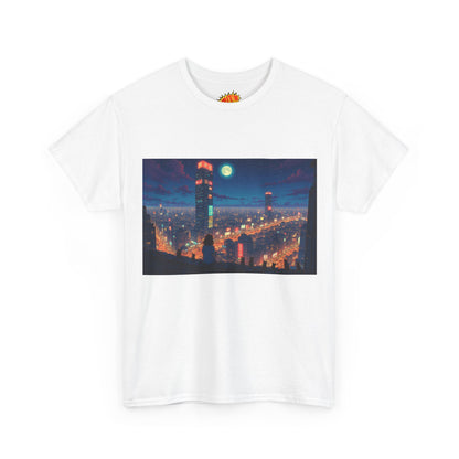 Neon Anime Style City Scene w/Girl & Cats T-Shirt
