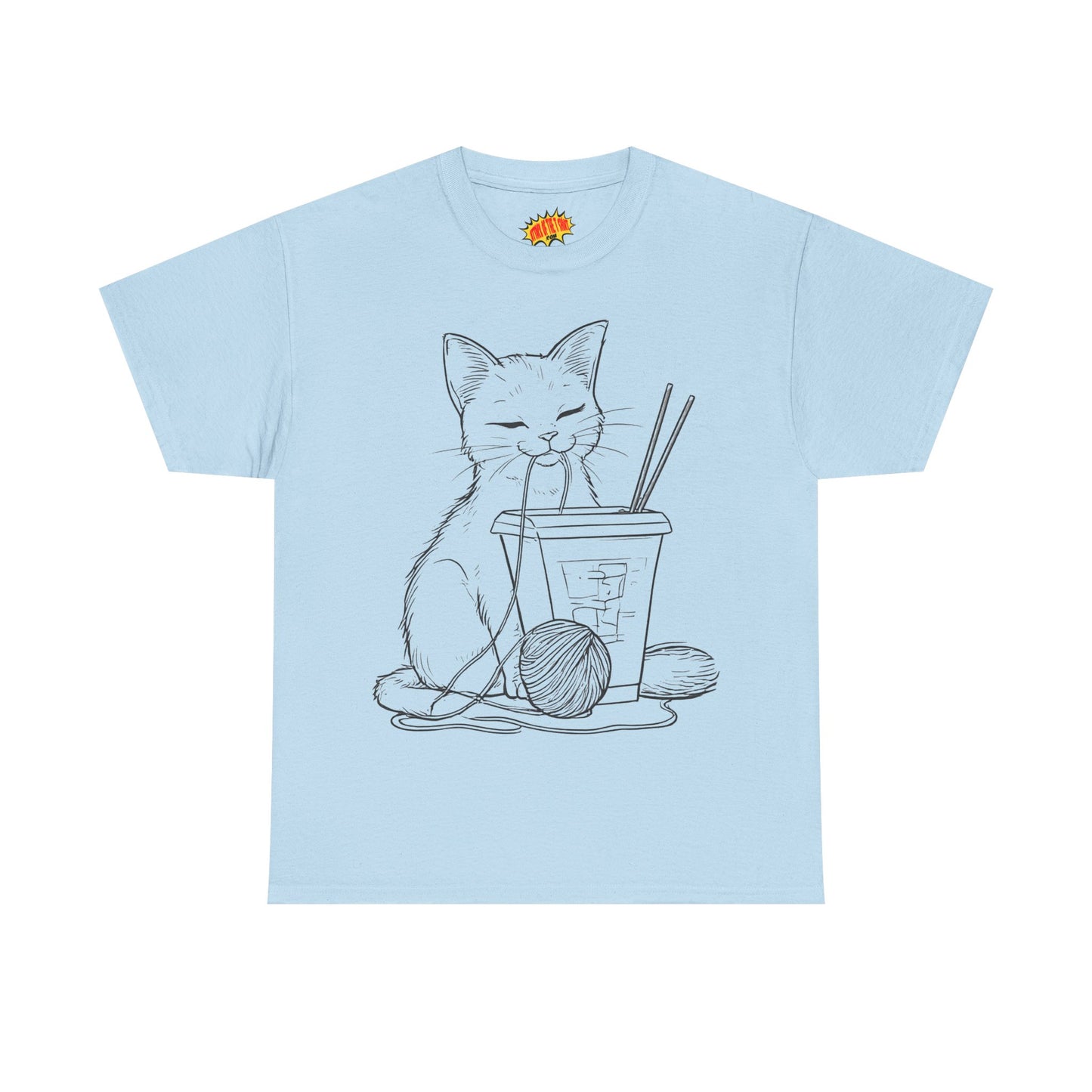 Cat w/Takeout + Yarn Ball Line Drawing Tee Shirt *Multiple Colors*