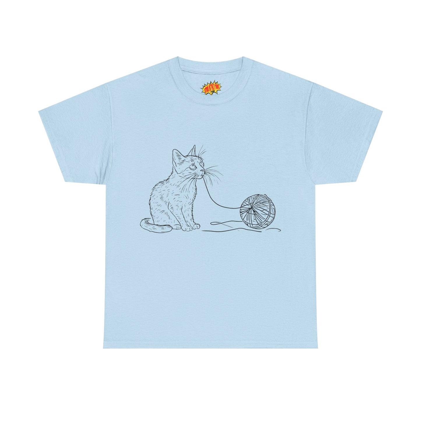 Cat w/Yarn Line Drawing Art Tee Shirt *Multiple Colors*