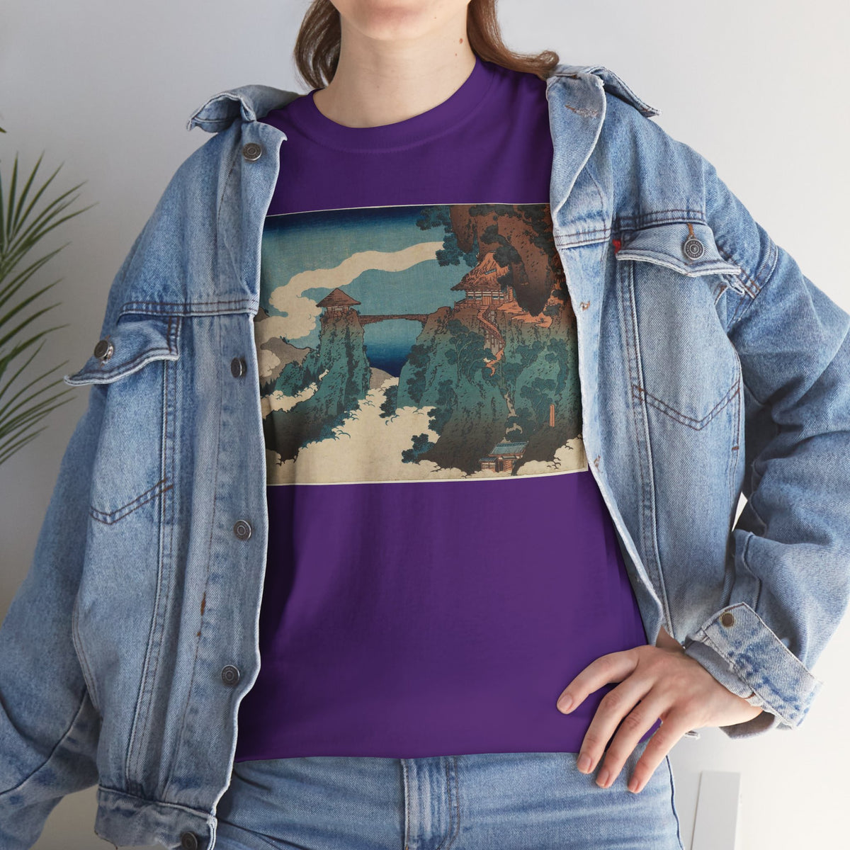 The Hanging-cloud Bridge by Katushika Hokusai - Heavy Cotton Tee *Dark Colors*