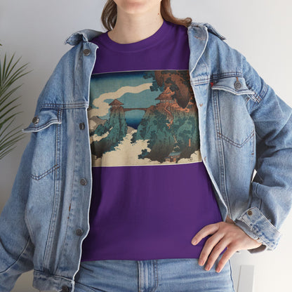 The Hanging-cloud Bridge by Katushika Hokusai - Heavy Cotton Tee *Dark Colors*
